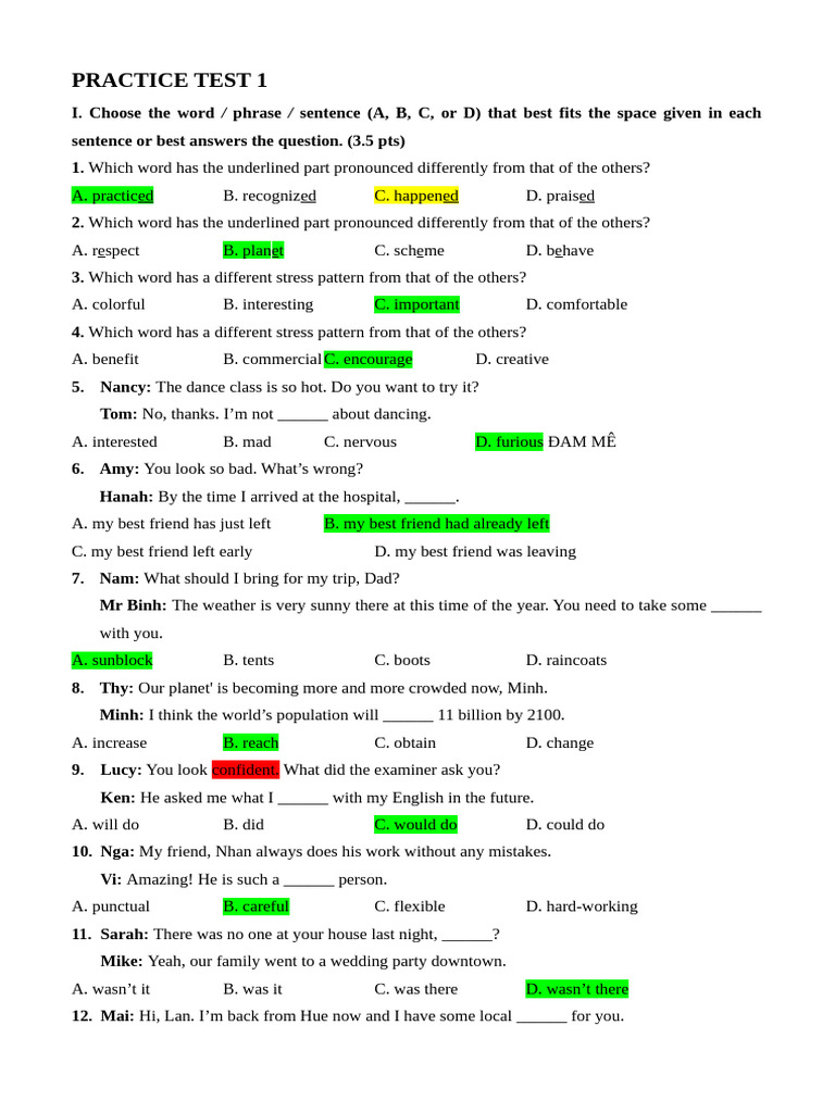English Language Practice Test 1 | PDF | Natural Environment | Water