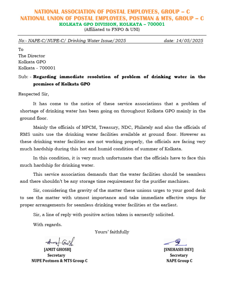 Fnpo Letter - Drinking Water Problem Gpo | PDF