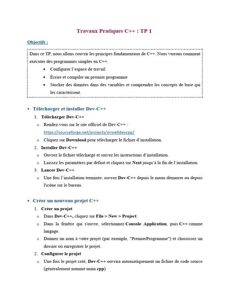 Introduction aux Travaux Pratiques C++ | PDF | C ++ | Programme ...