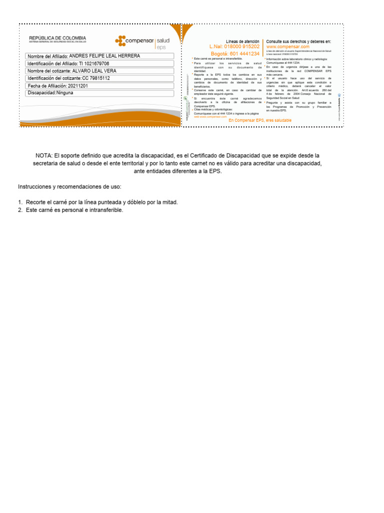 Uso del Carnet Compensar EPS | PDF