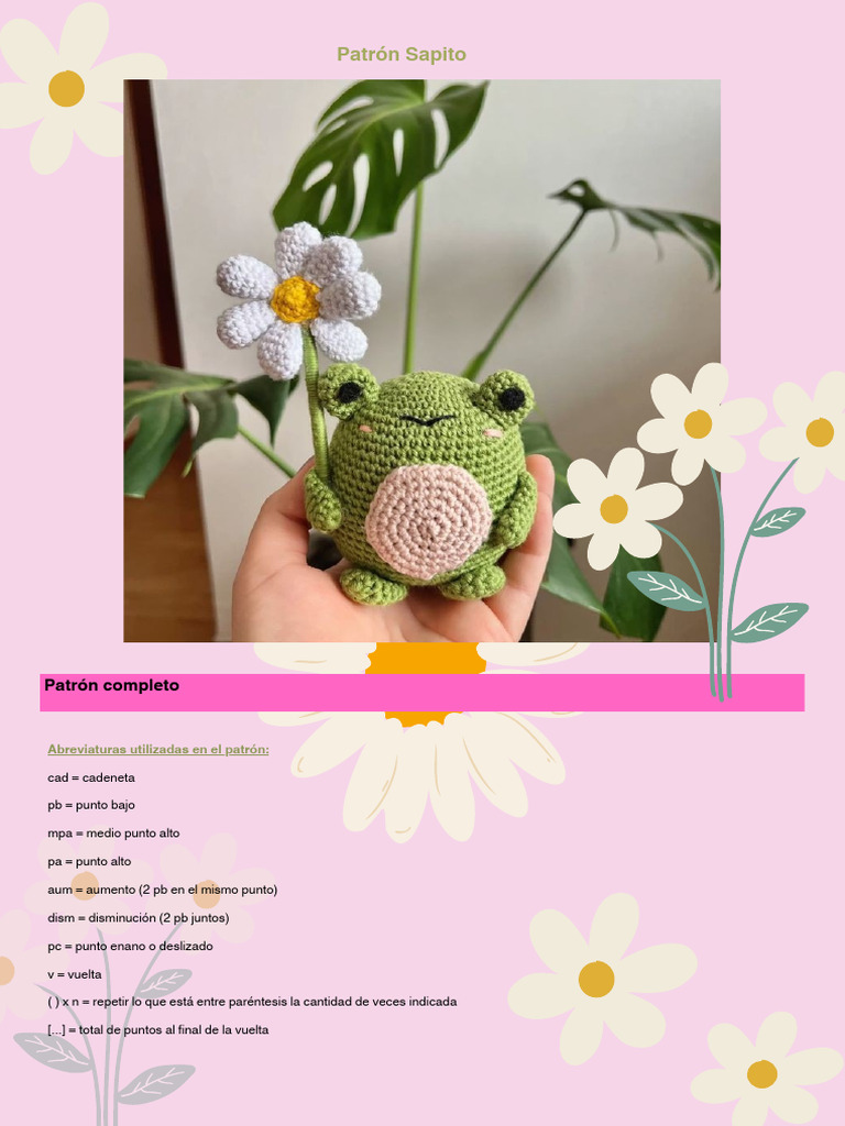 Patrón Amigurumi Sapito Rosa | PDF | Artes Textiles | Costura