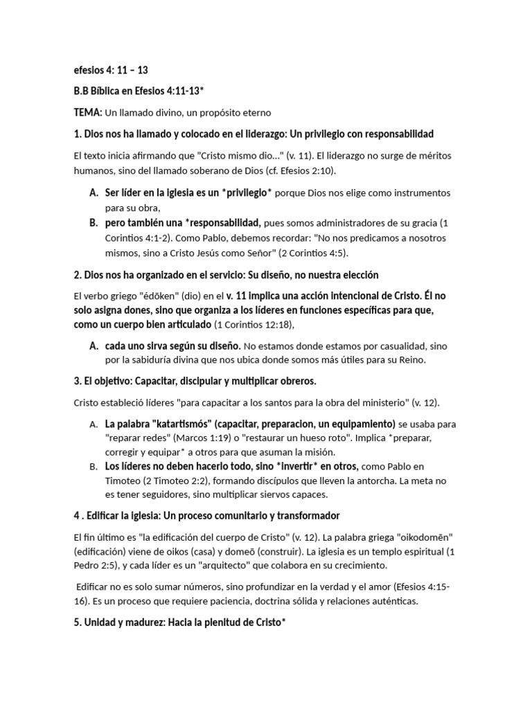 Liderazgo y Edificación en Efesios 4 | PDF | Cristo (título) | Iglesia ...