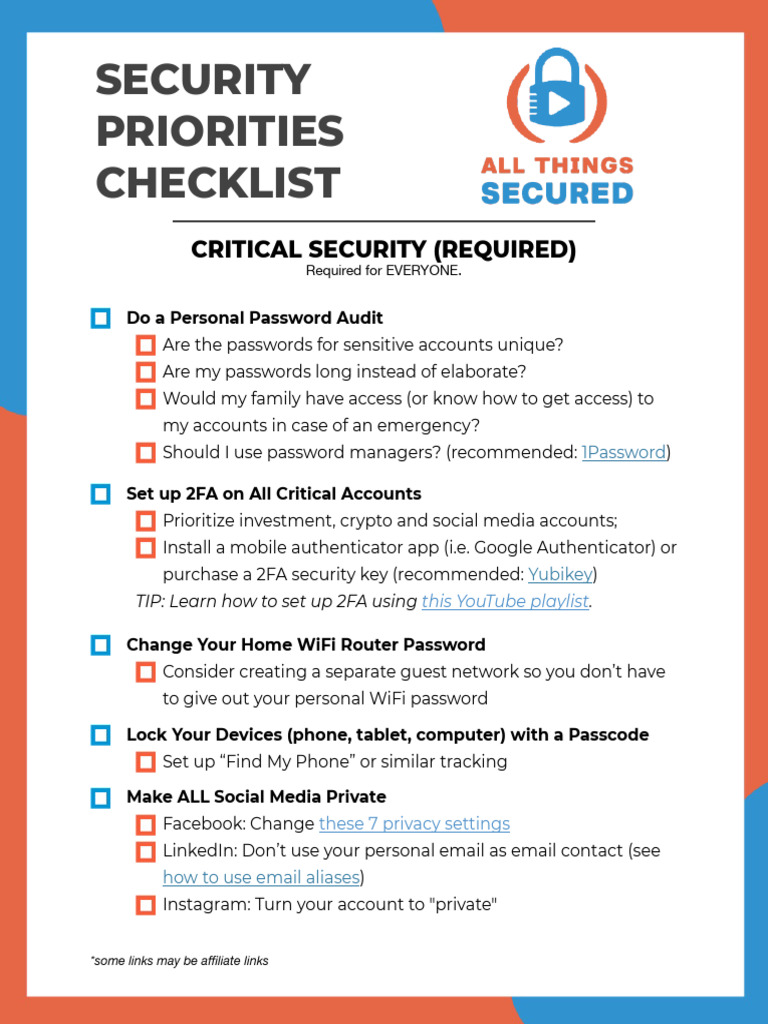 Essential Security Checklist for Everyone | PDF | Computer Science ...