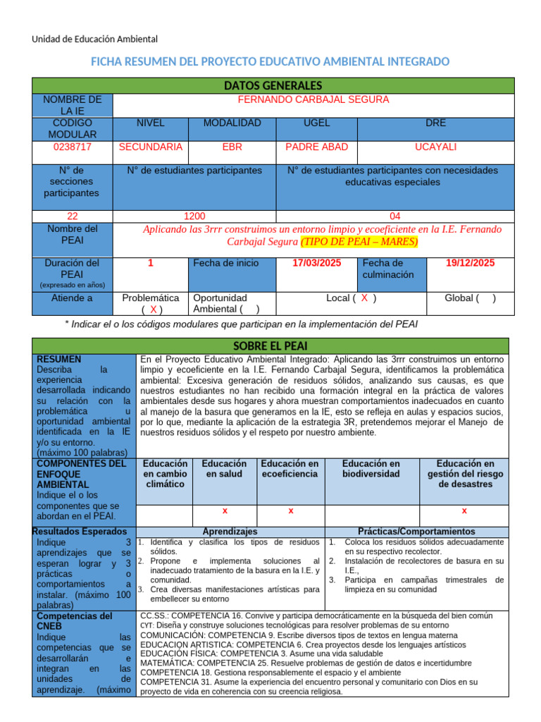 Ficha Resumen PEAI 2025: Entorno Ecoeficiente | PDF | Residuos ...
