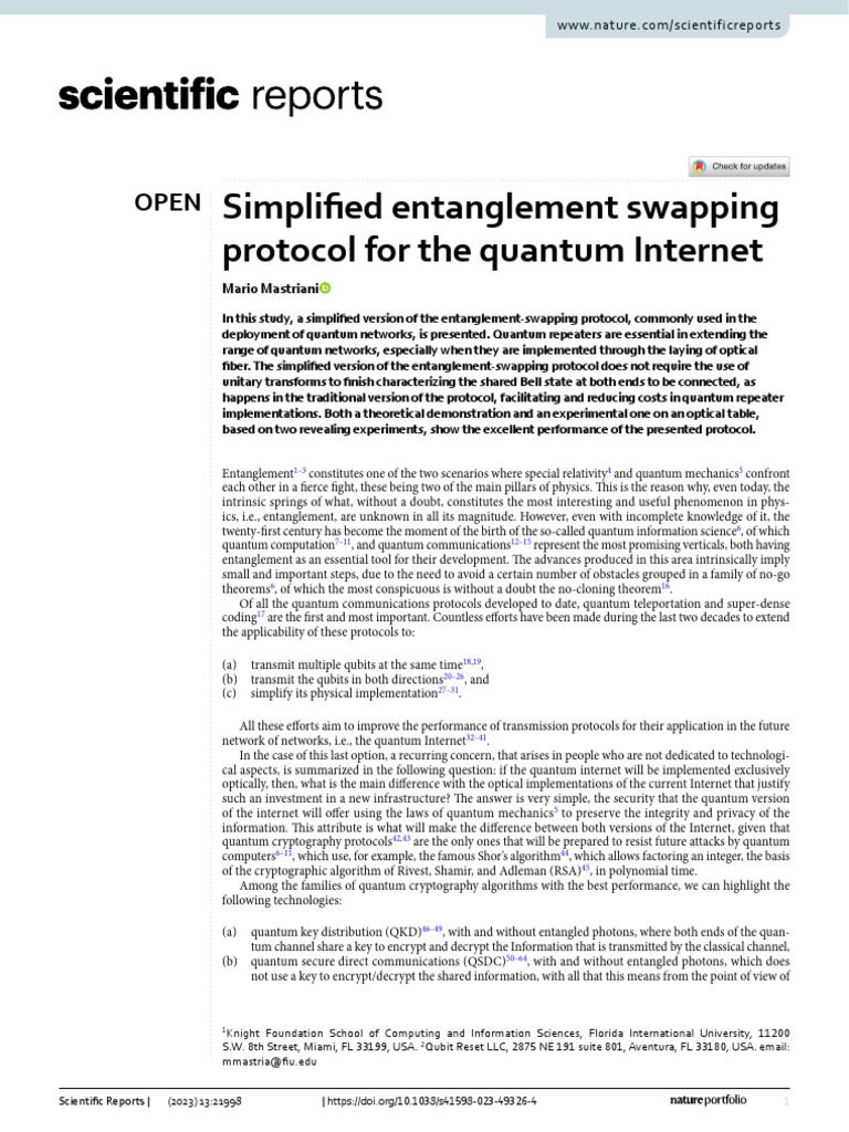 Entanglement Swapping s41598 023 49326 4 | PDF | Quantum Entanglement ...