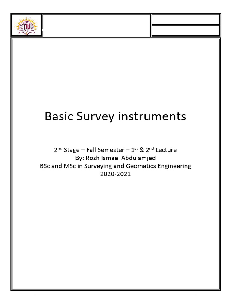 Basic Survey Instruments Overview | PDF | Surveying | Electromagnetic ...