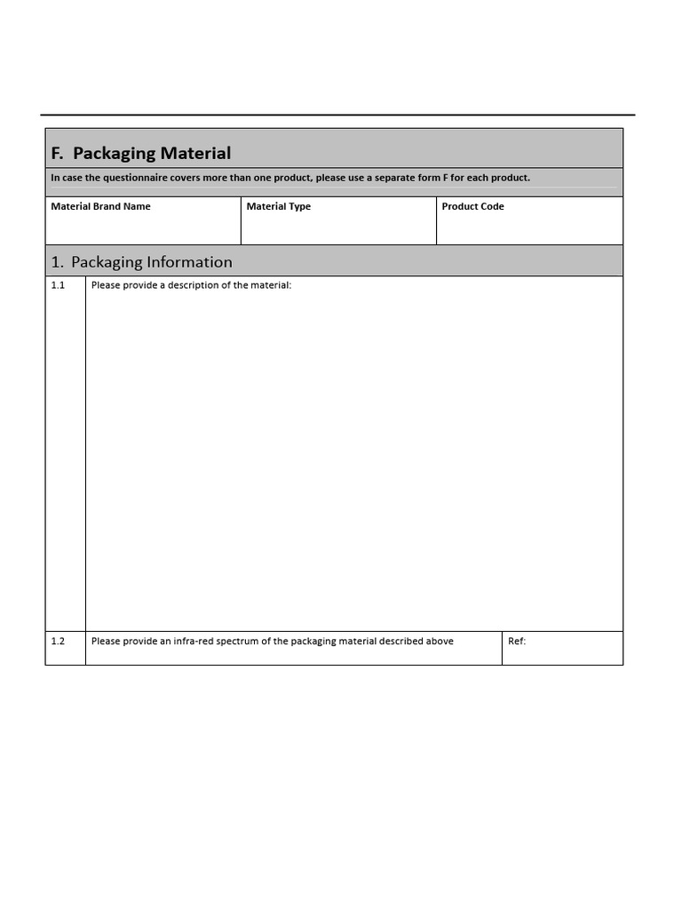 Supplier Quality Questionnaire: Packaging Compliance | PDF