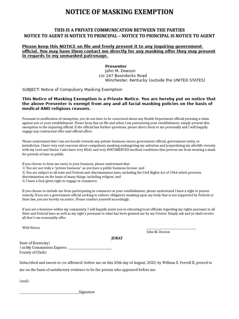 Updated Notice of Masking Exemption | PDF | Justice | Crime & Violence