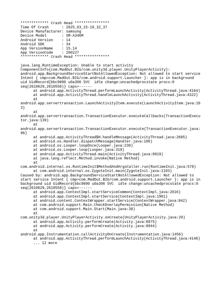 Android Crash Report: Background Service Error | PDF | Android ...