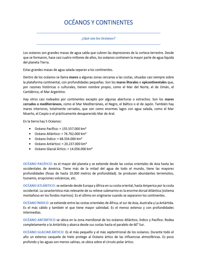 Océanos y Continentes | PDF | Continente | Océanos