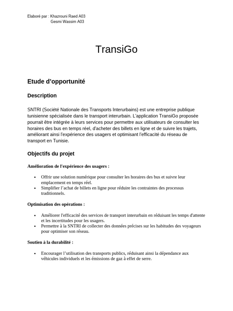 Application TransiGo pour SNTRI 2025 | PDF | Transport public | Cloud ...
