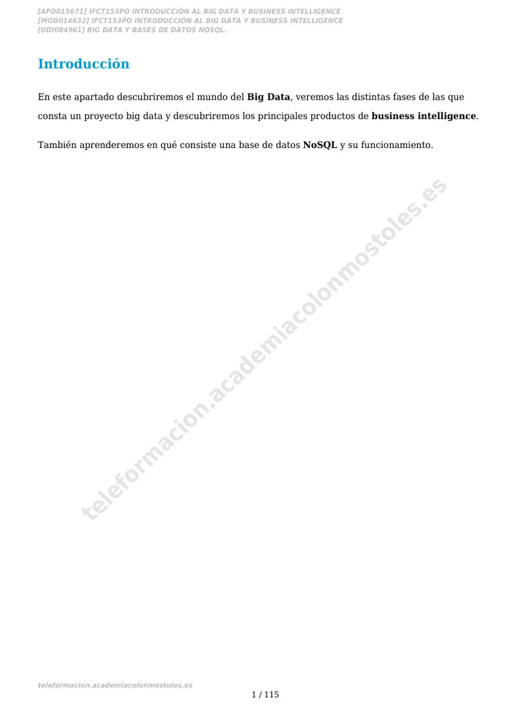 Big Data y Bases de Datos Nosql | PDF | Big Data | Inteligencia de negocios