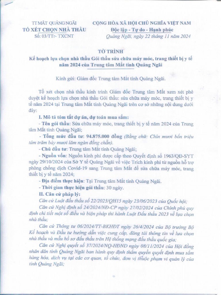 TXC. Kế Hoạch Lựa Chọn Nhà Thầu | PDF