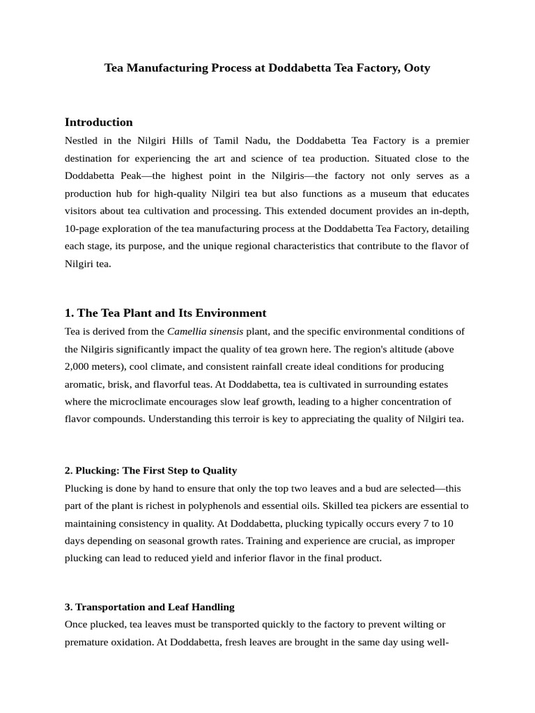 Doddabetta Tea Manufacturing Process | PDF | Tea