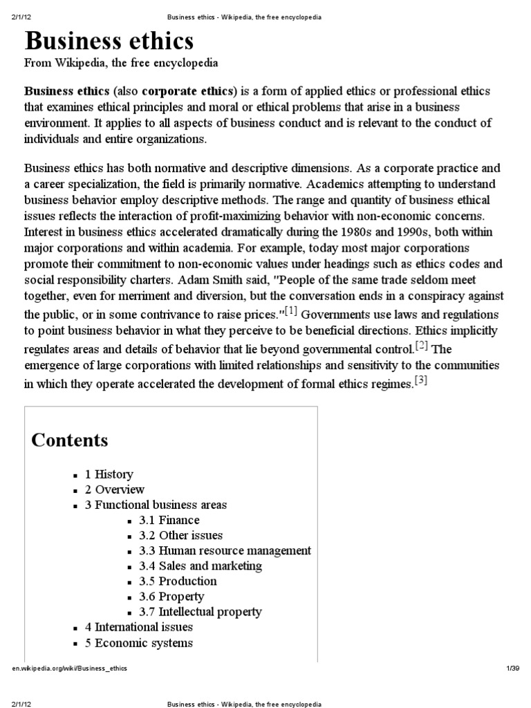 Business Ethics Wikipedia The Free Encyclopedia - 