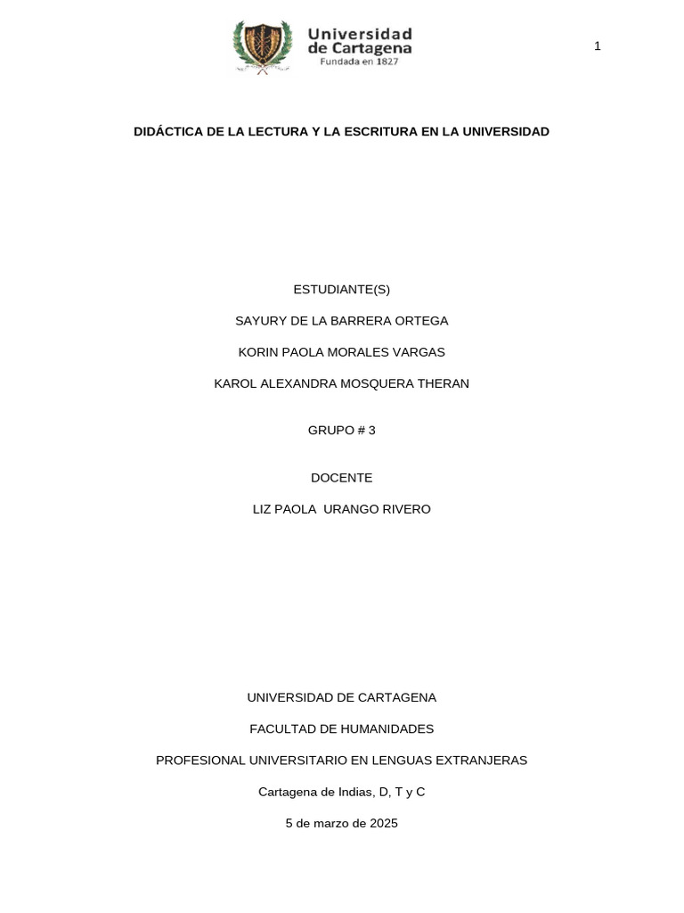 Didáctica de La Lectura y La Escritura en La Universidad | PDF ...