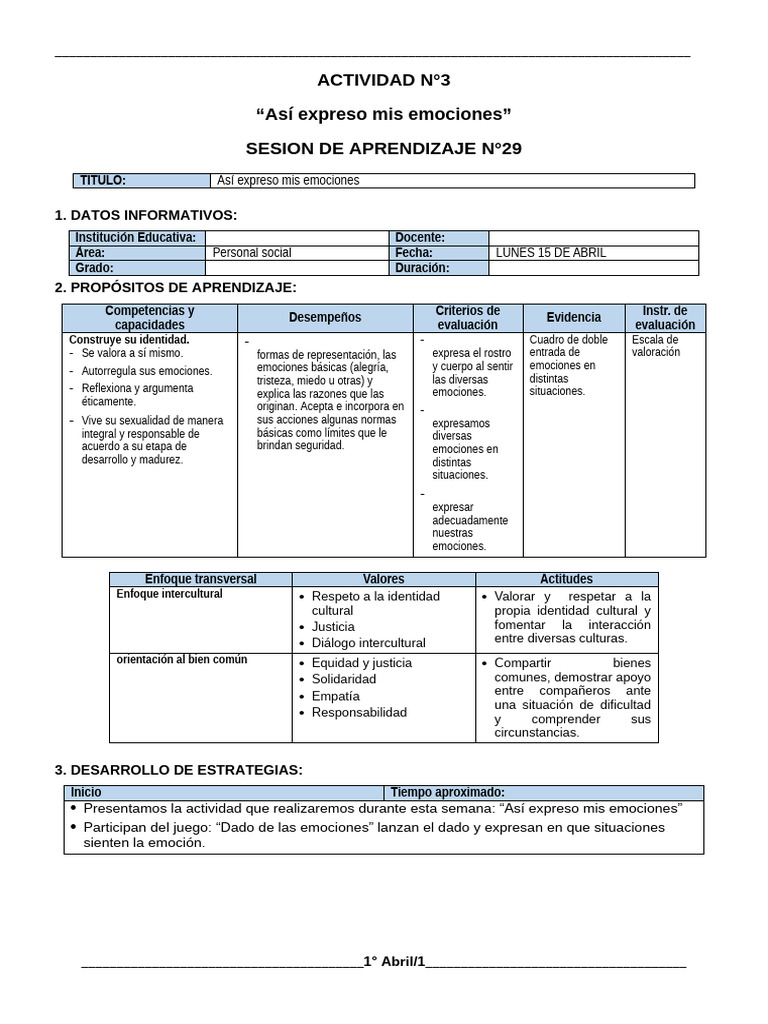 Expresión de emociones en el aula | PDF | Las emociones | Evaluación