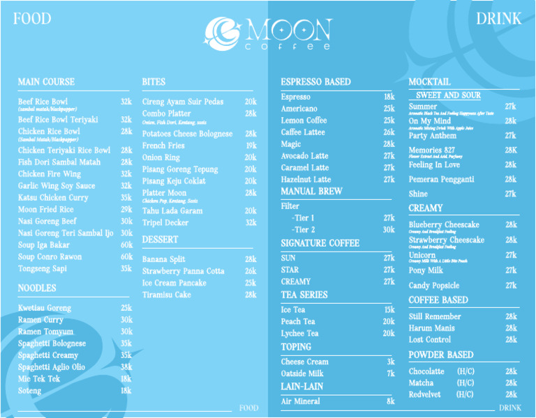 Menu Moon Coffee | PDF