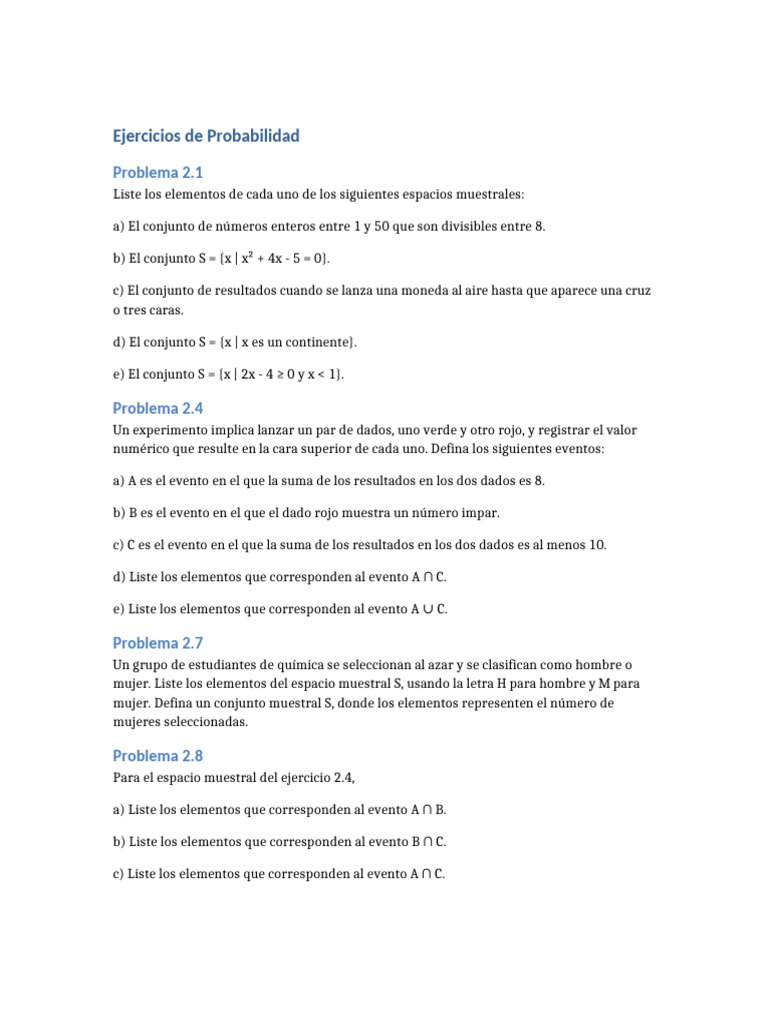 Ejercicios de Probabilidad y Eventos | PDF | Teoría de probabilidad ...