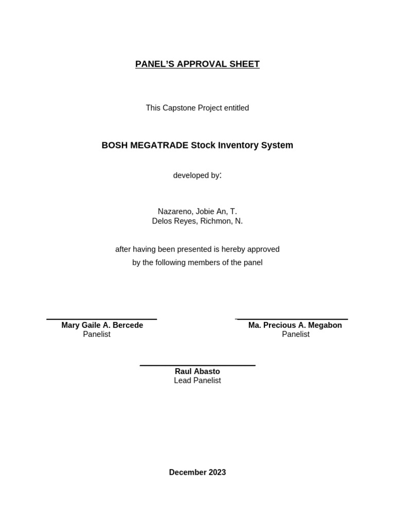 BOSH MEGATRADE Inventory System Approval | PDF
