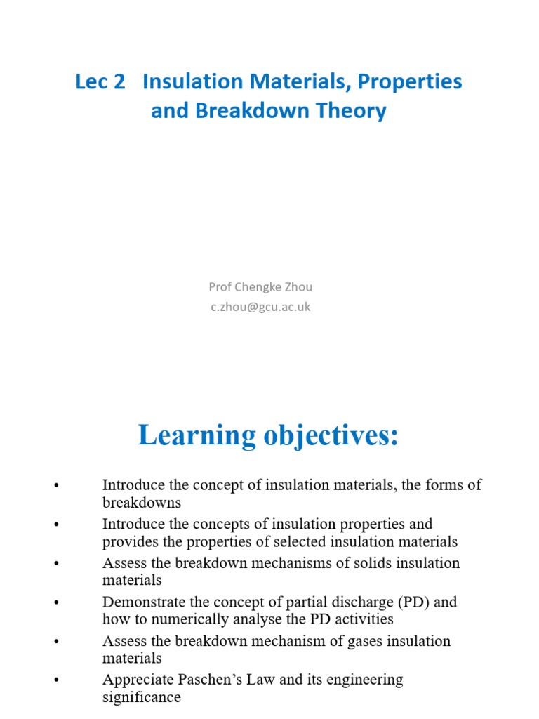 Insulation Materials and Breakdown Theory | PDF | Electrical Breakdown ...