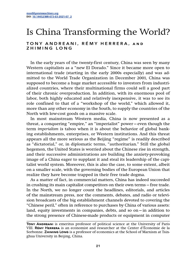 Is China Transforming The World | PDF | China | World Politics