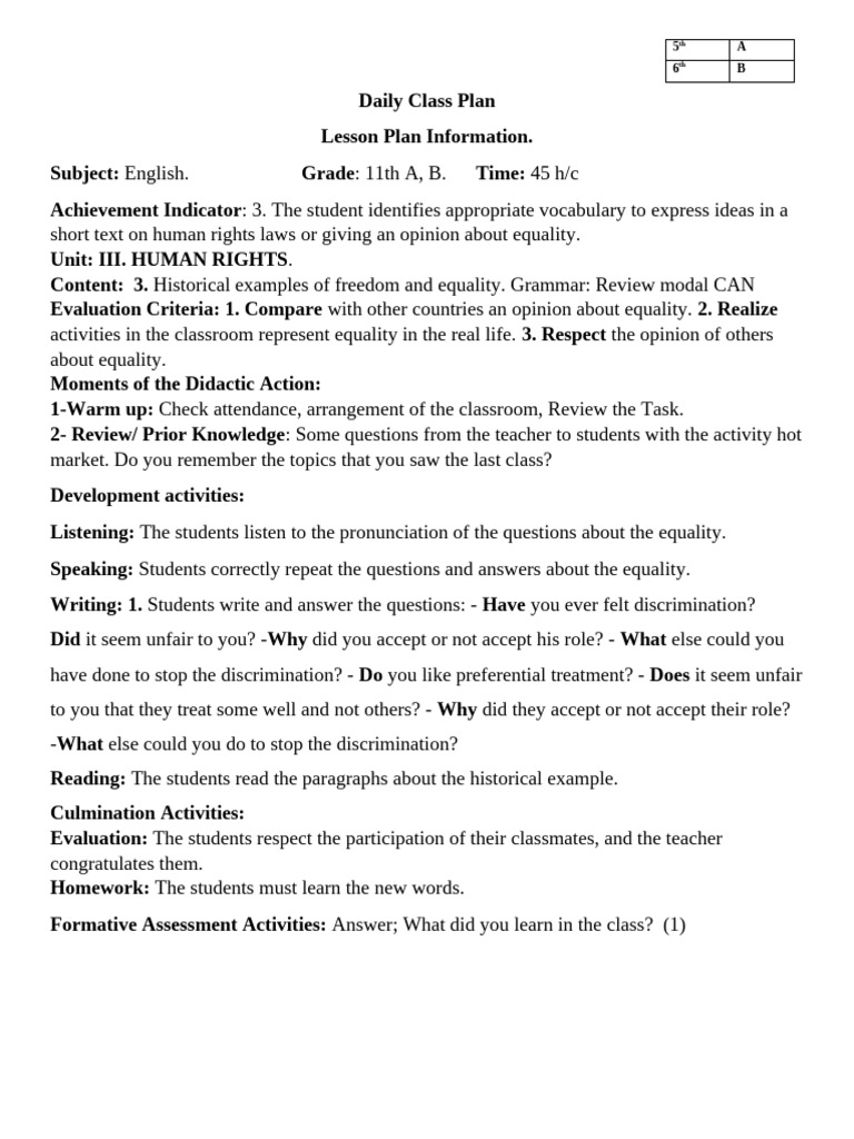 11th Grade English: Human Rights Lesson Plan | PDF | Lesson Plan ...