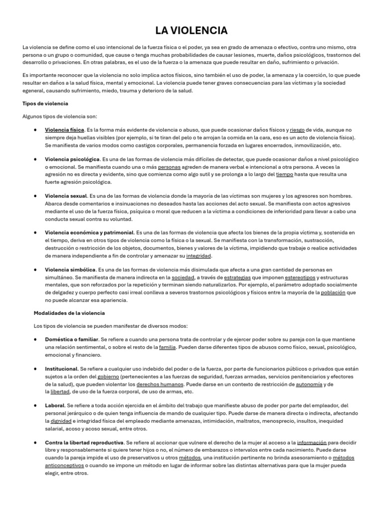 Tipos y Consecuencias de la Violencia | PDF | Violencia | Violencia ...