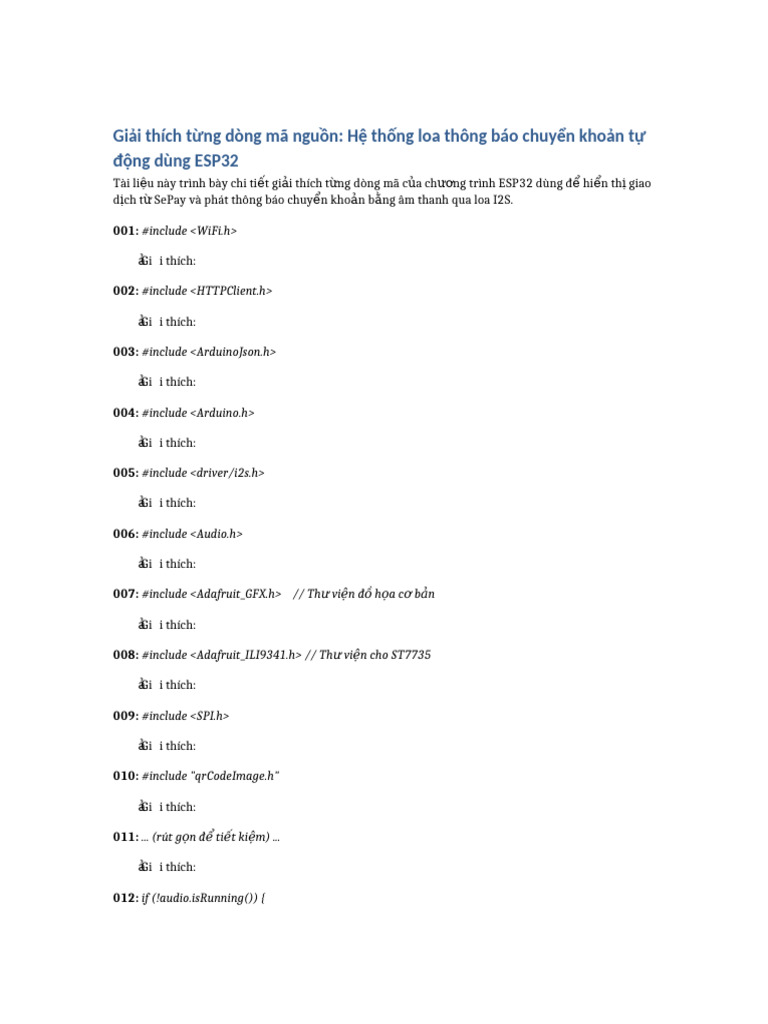 Giai Thich Code ESP32 Thong Bao | PDF