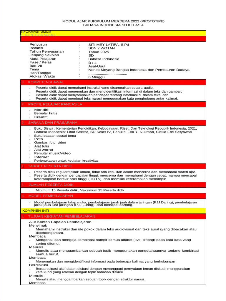 Pdf Modul Ajar Bindo Bab 7 Kelas 4 Pdf