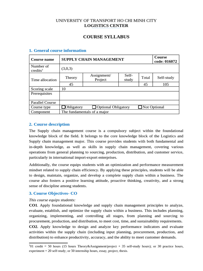 Supply Chain Management | PDF | Rubric (Academic) | Supply Chain Management