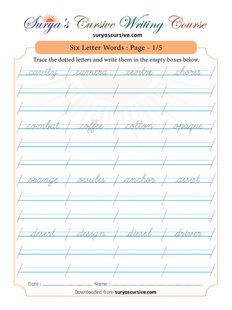 Cursive Words 6letters 2lines Page 1 | PDF