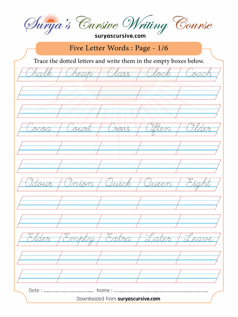Cursive Words 5letters 4lines Page 1 | PDF