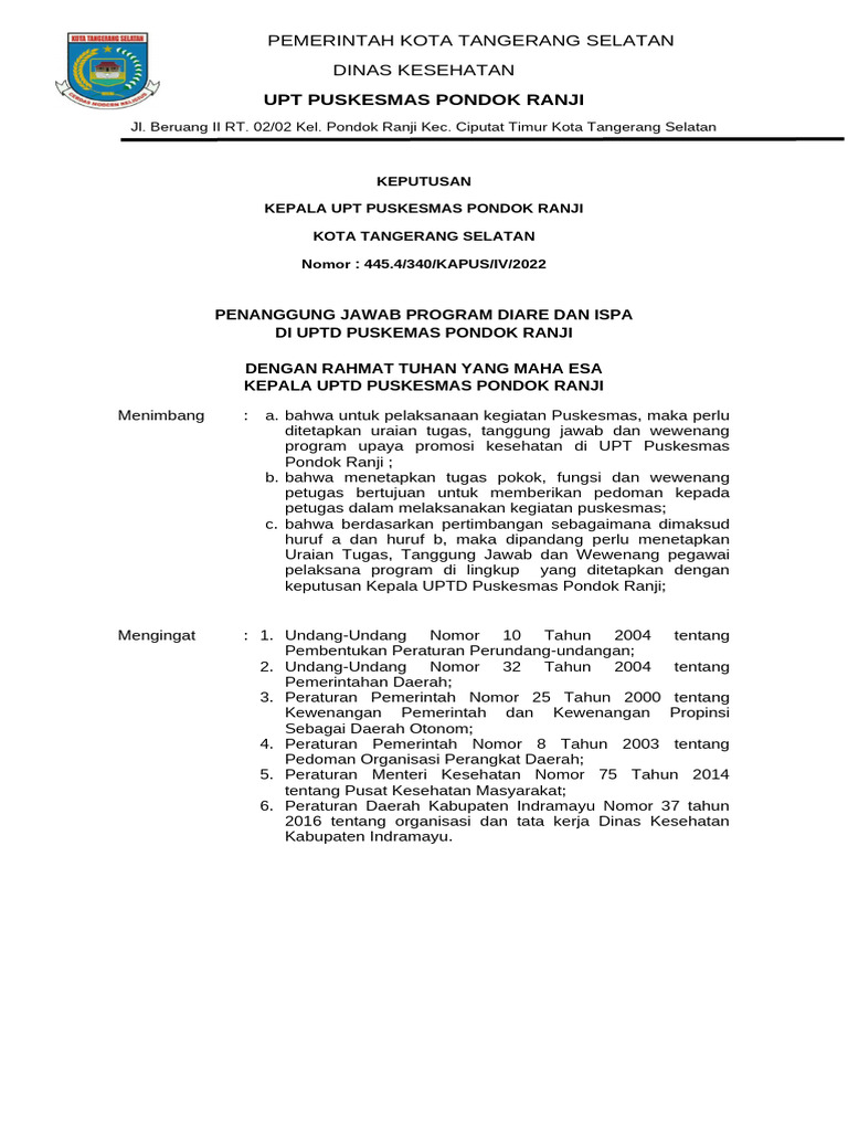 Tugas Penanggung Jawab Program ISPA dan Diare | PDF