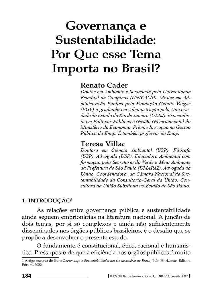 Governança e Sustentabilidade no Brasil | PDF | Governança ...