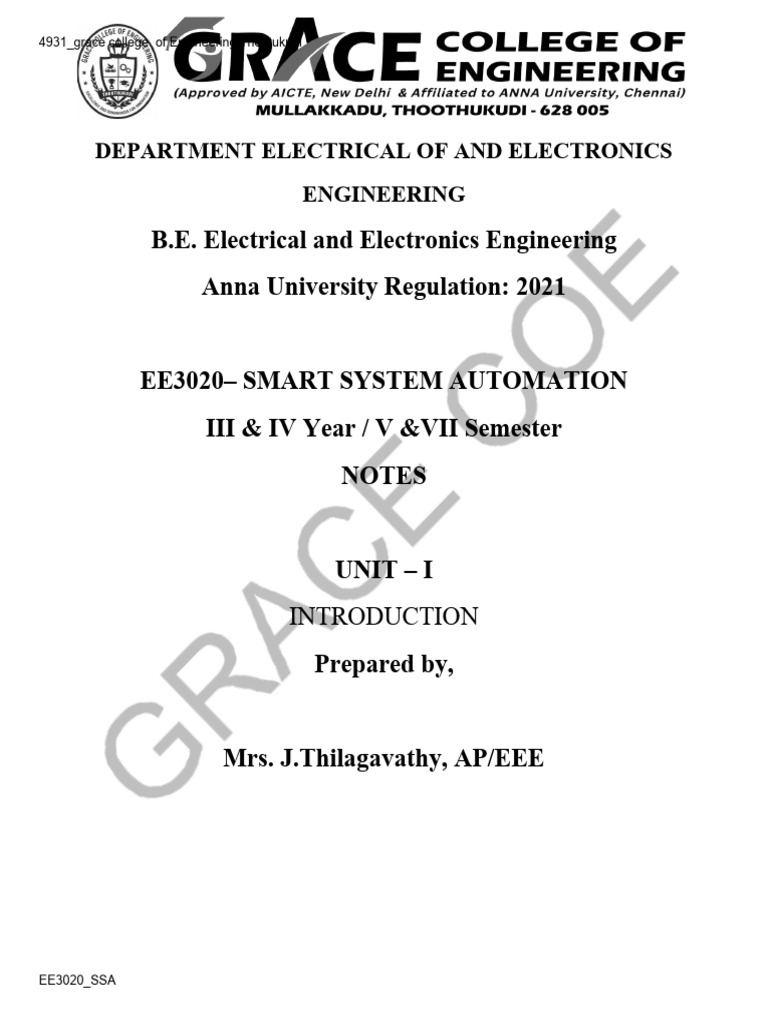 EE3020 Smart System Automation Notes | PDF