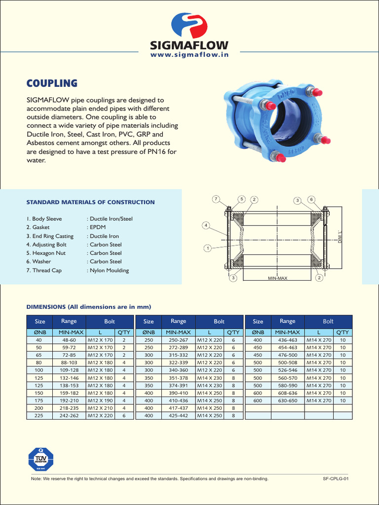 Sigmaflow Pipe Coupling Specifications | PDF | Pipe (Fluid Conveyance ...