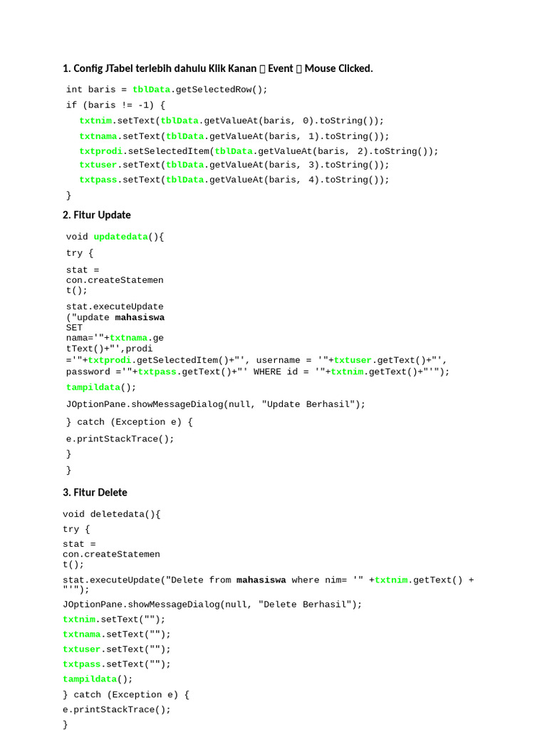 Java JTable CRUD Operations Guide | PDF