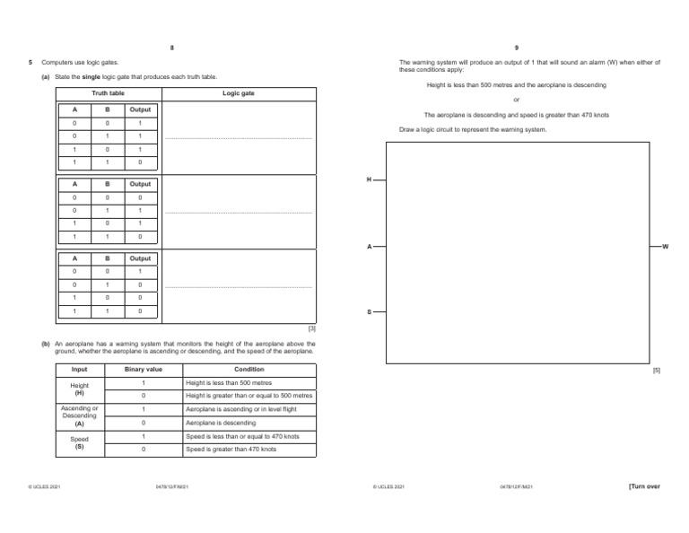 IGCSE Computer Science 0478 - 12 Paper 1 Feb - Mar 2021 | PDF | Logic ...