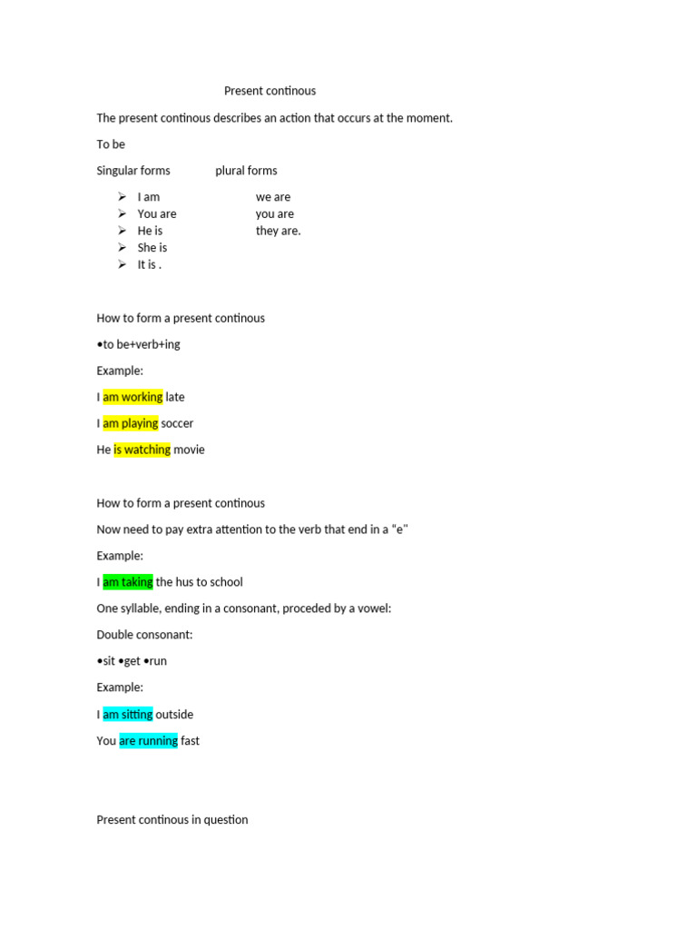 Present Continuous Tense Explained | PDF