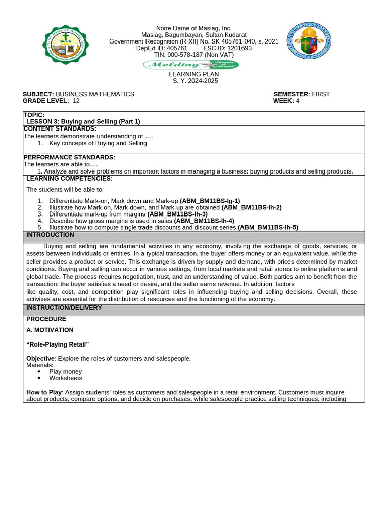 Business Math Third Topicc Part 1 Final | PDF | Gross Margin ...