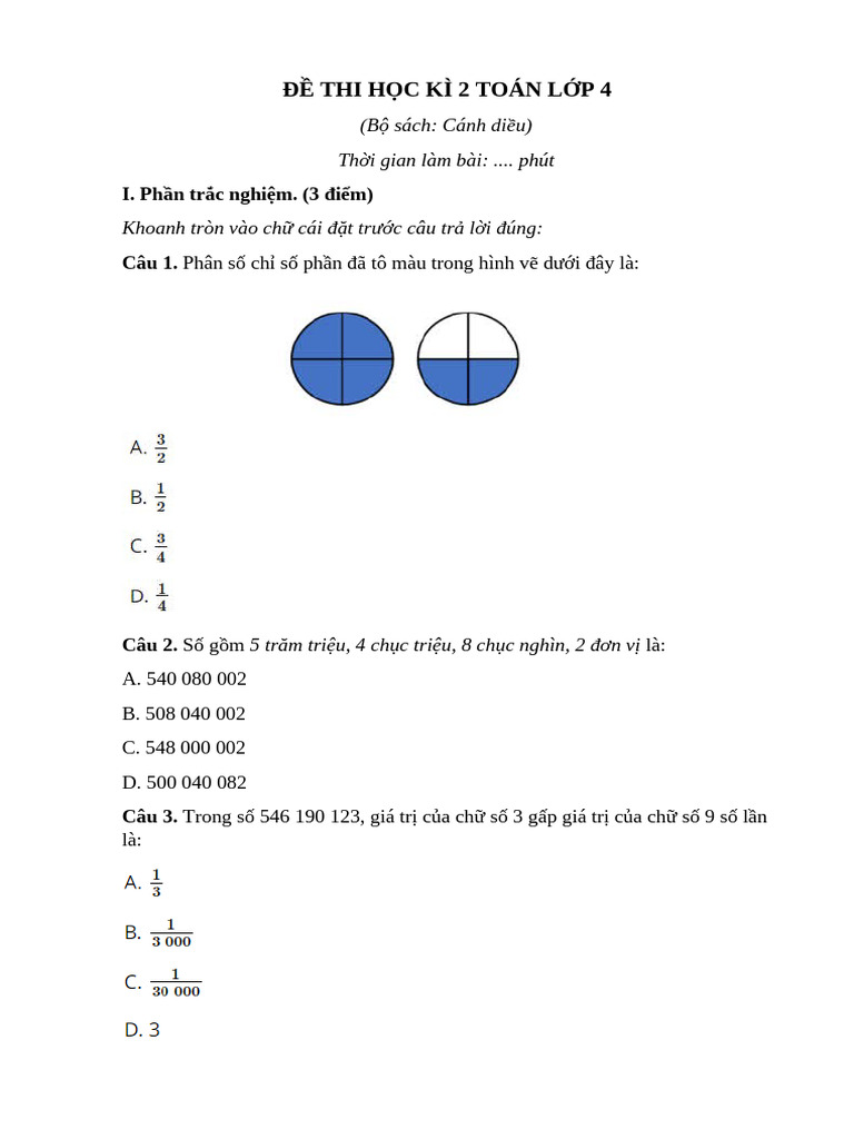 De Thi Hoc Ky 2 Toan 4 CD | PDF