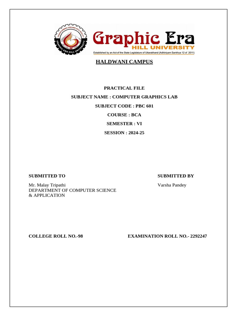 Computer Graphics Lab Report BCA VI | PDF | Graphics | Computer Libraries