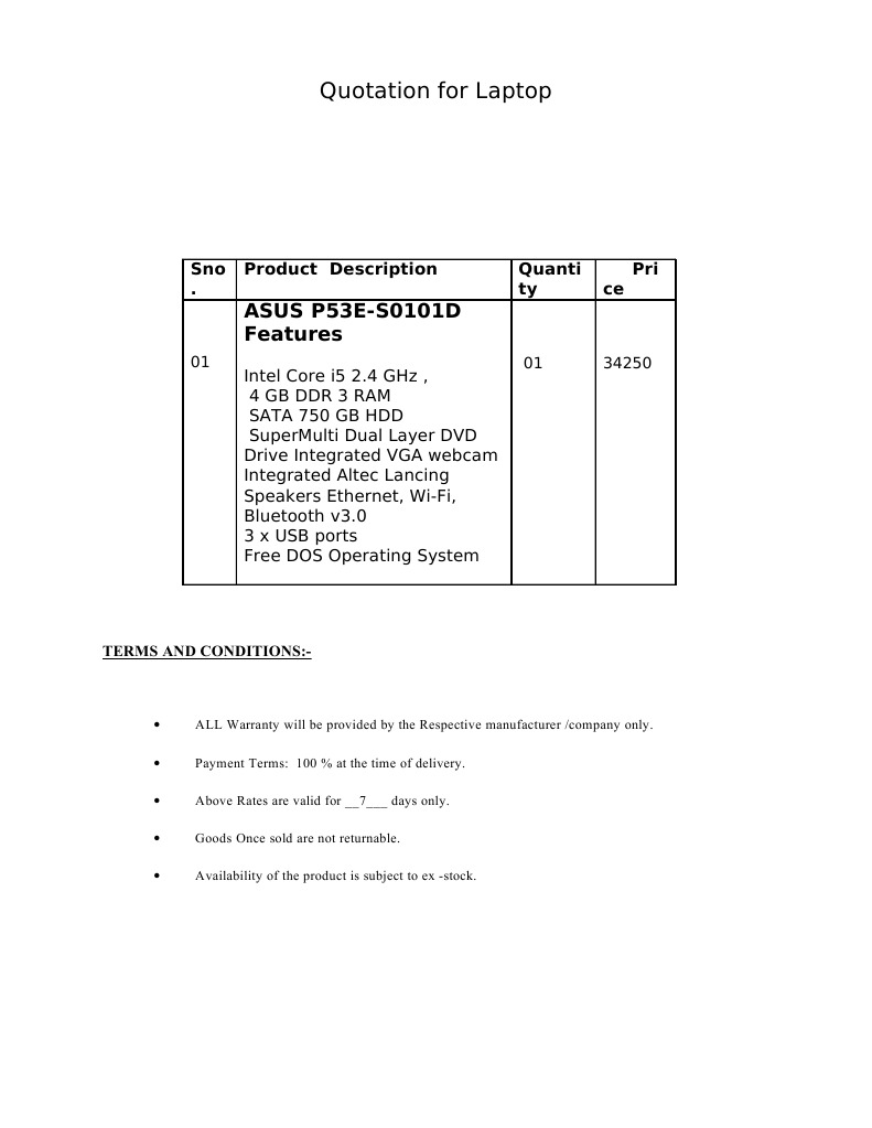 ASUS P53E Laptop Quotation Details | PDF | Laptop | Computer Engineering
