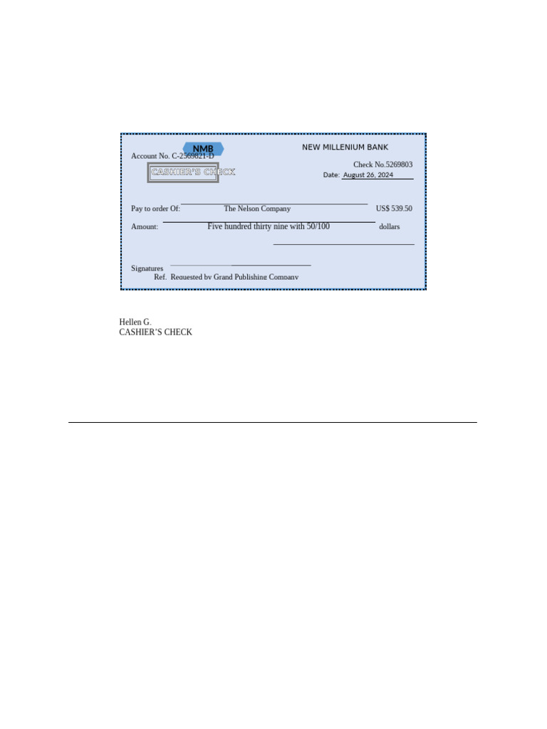 Ingles Hellen Cashier S Check | PDF