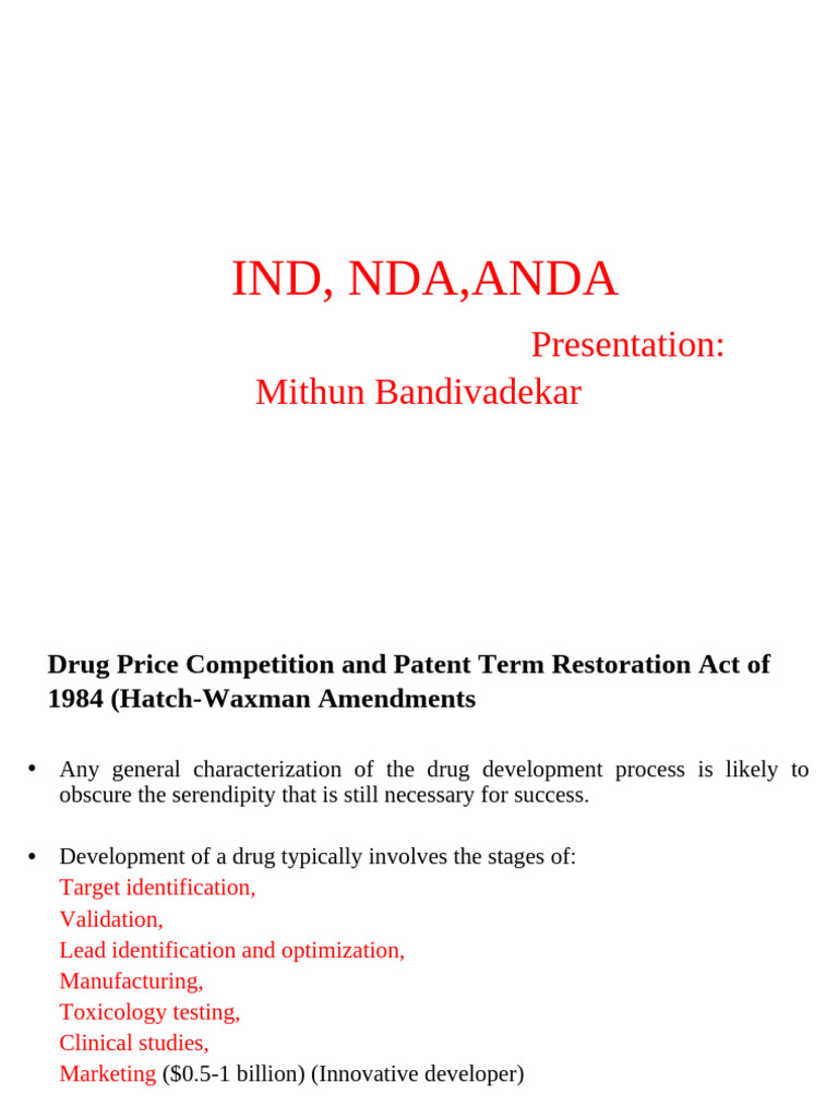 Drug Development: IND, NDA, ANDA Overview | PDF | Generic Drug ...
