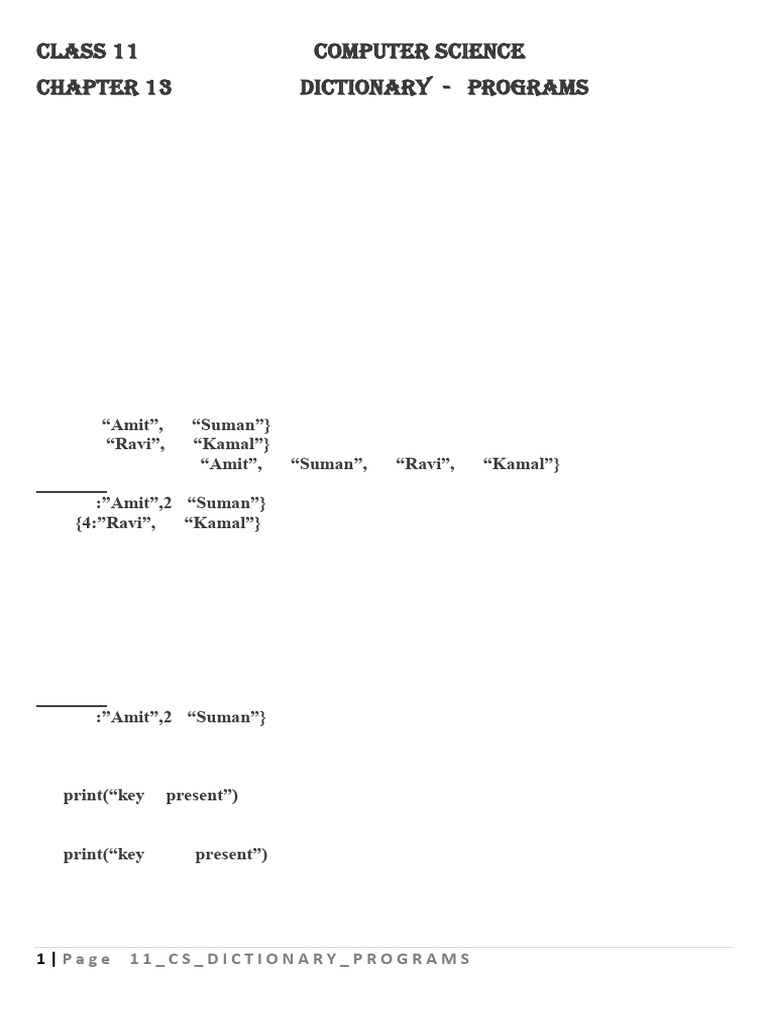 Python Dictionary Programs for Class 11 | PDF | Computer Engineering ...