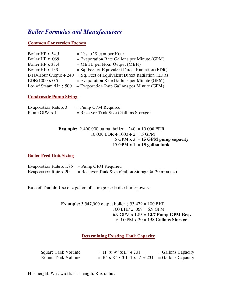 Boiler Formulas PDF Boiler Horsepower