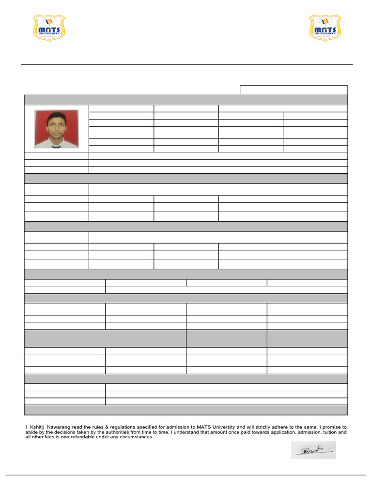 MATS University LL.M. Admission Form | PDF | Payments