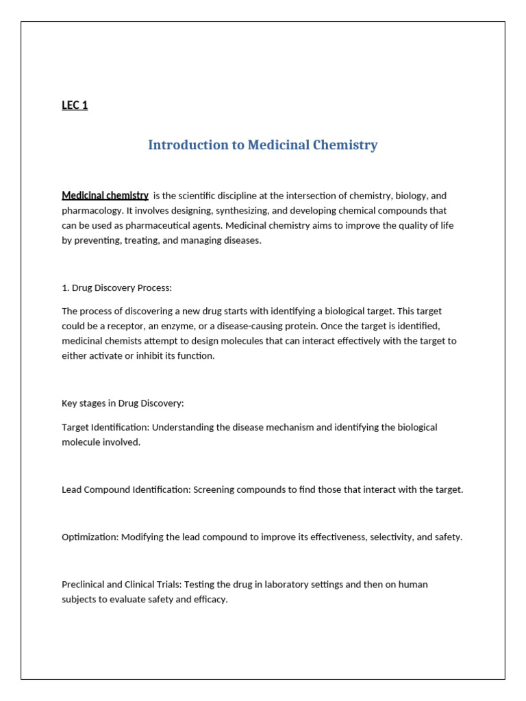 Introduction to Medicinal Chemistry | PDF | Medicinal Chemistry | Drug ...